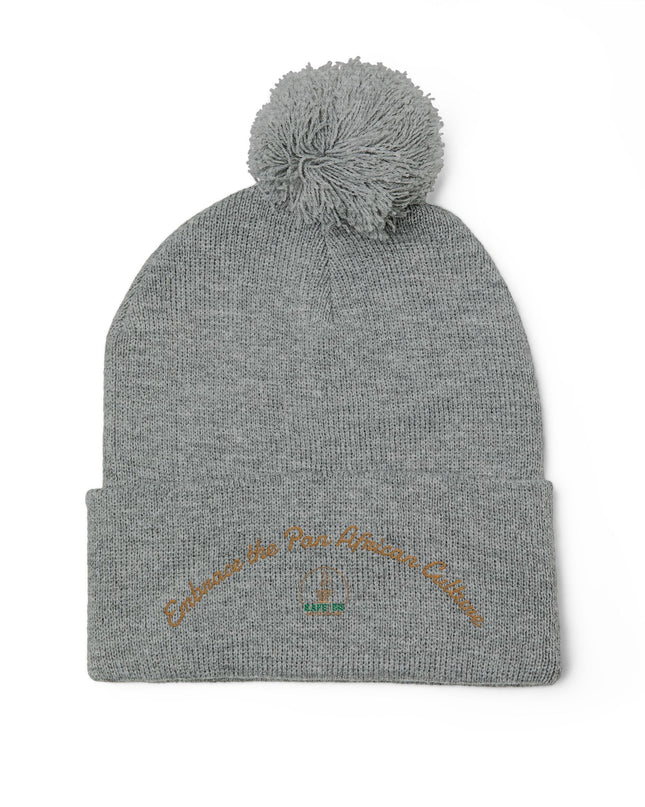 Embroidered Pom-Pom Knit Cap