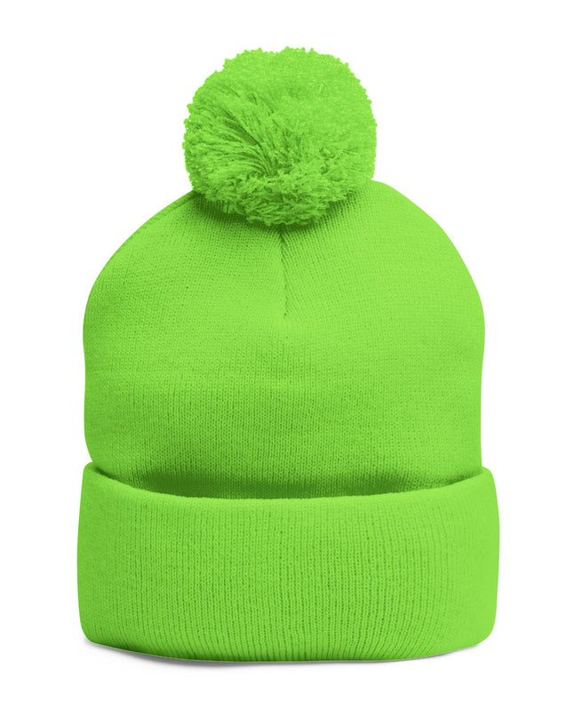 Embroidered Pom-Pom Knit Cap