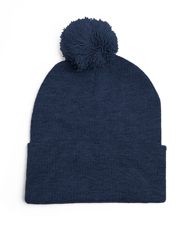 Embroidered Pom-Pom Knit Cap