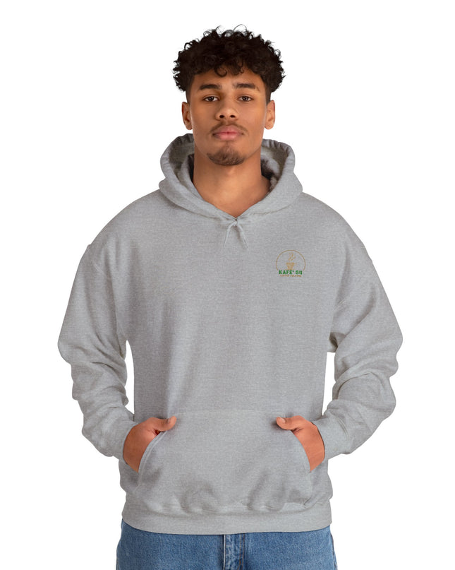 Coffee Culture More Than Hooded Sweatshirt Pullover in grey, featuring a front pocket and hood.