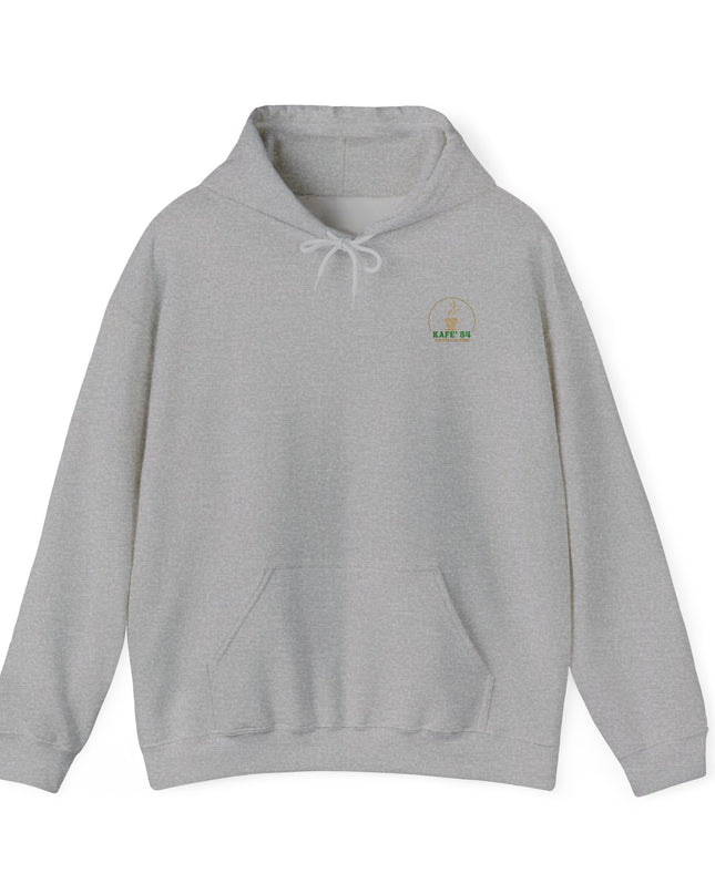 Coffee Culture Elevating Hooded Sweatshirt Pullover in light gray featuring a front pocket and hoodie drawstrings.