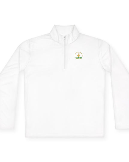Quarter-Zip Pullover — K54 Logo and More Than Back Design in white with logo on chest