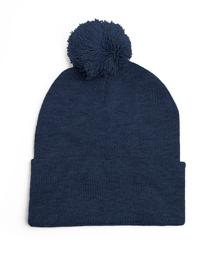 Embroidered Pom-Pom Knit Cap