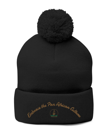 Embroidered Pom-Pom Knit Cap