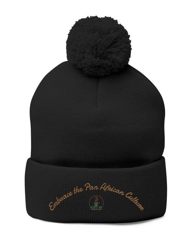 Embroidered Pom-Pom Knit Cap
