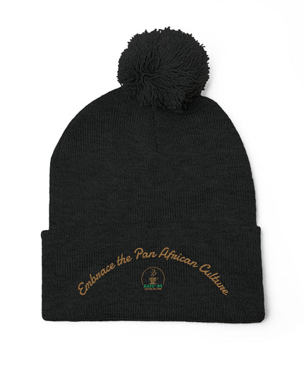 Embroidered Pom-Pom Knit Cap