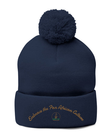 Embroidered Pom-Pom Knit Cap