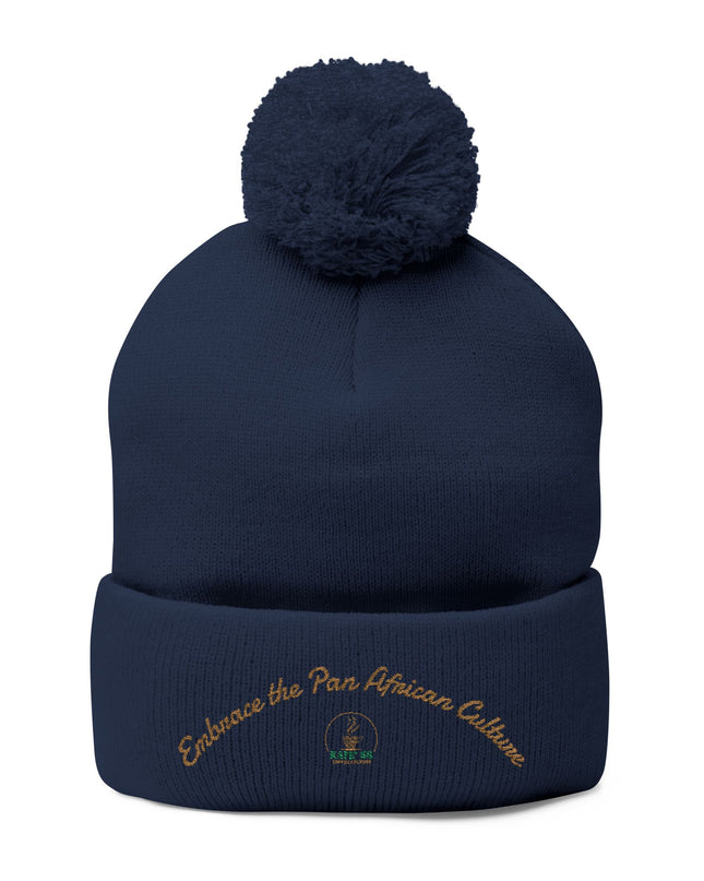 Embroidered Pom-Pom Knit Cap