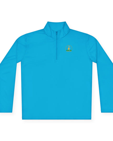 Quarter-Zip Pullover — K54 Logo & Elevating Back Design in bright blue color with logo detail.