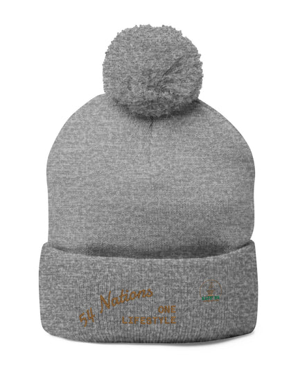 Embroidered Pom-Pom Knit Cap