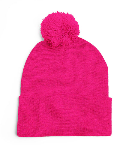 Embroidered Pom-Pom Knit Cap