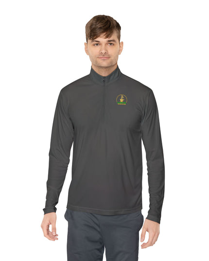 Quarter-Zip Pullover — K54 Logo & Elevating Back Design worn by a man in a dark color.
