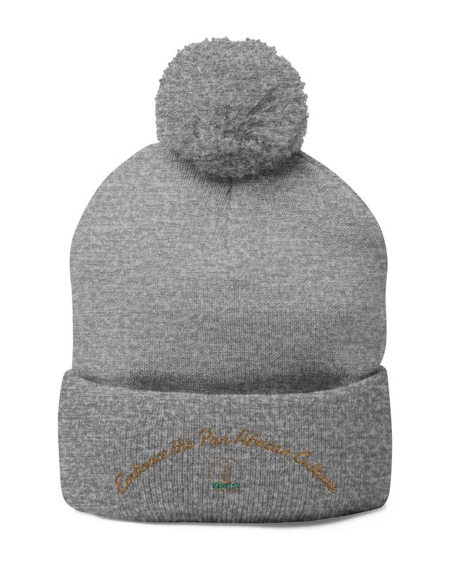Embroidered Pom-Pom Knit Cap