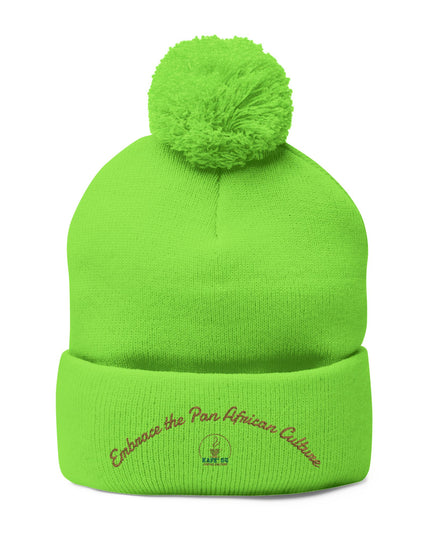 Embroidered Pom-Pom Knit Cap