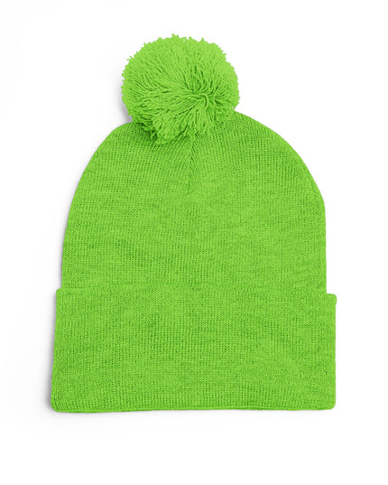Embroidered Pom-Pom Knit Cap