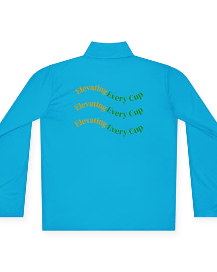 Quarter-Zip Pullover — K54 Logo & Elevating Back Design in vibrant blue with unique back print design.