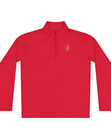 Quarter-Zip Pullover — K54 Logo and More Than Back Design in bright red color with a zip collar.