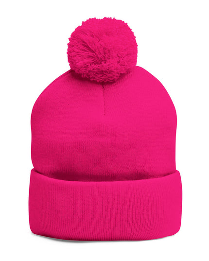 Embroidered Pom-Pom Knit Cap