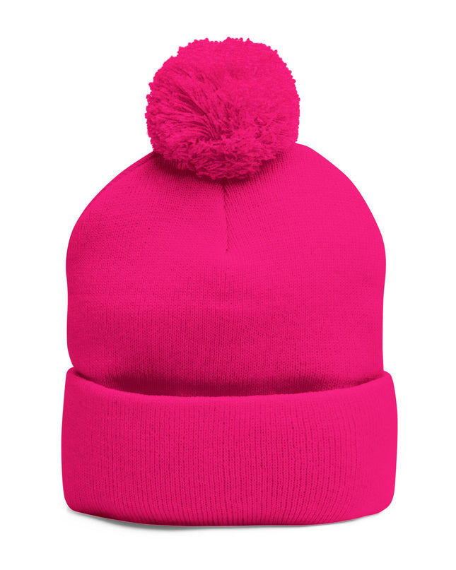 Embroidered Pom-Pom Knit Cap