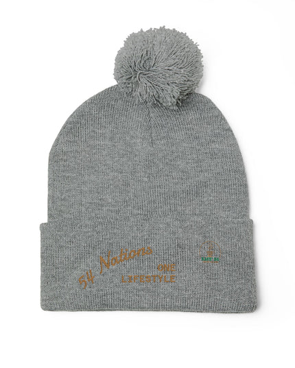 Embroidered Pom-Pom Knit Cap