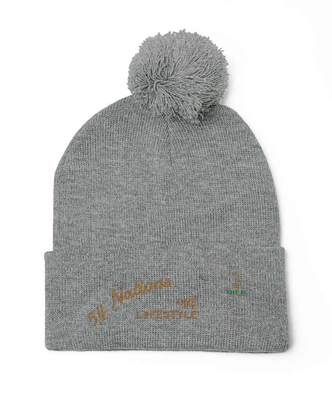 Embroidered Pom-Pom Knit Cap