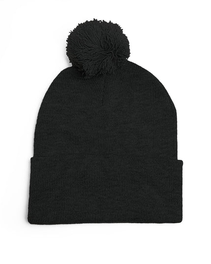 Embroidered Pom-Pom Knit Cap