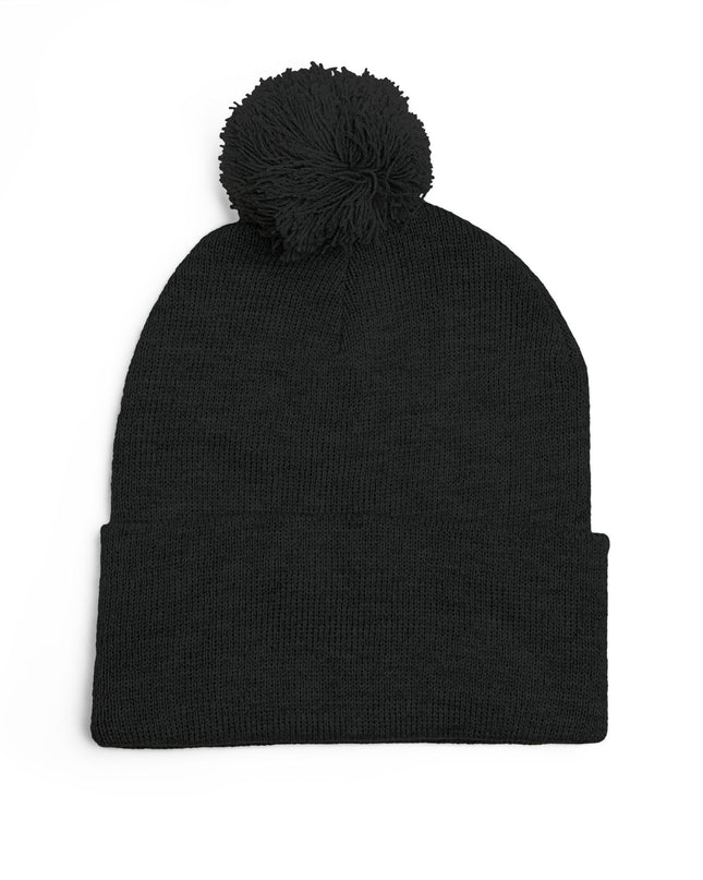 Embroidered Pom-Pom Knit Cap