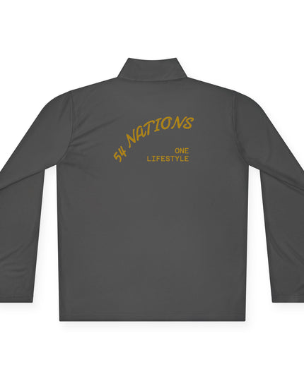 Quarter-Zip Pullover K54 Logo 54 Nations Back Design featuring stylish text and smooth fabric.
