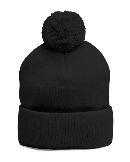 Embroidered Pom-Pom Knit Cap