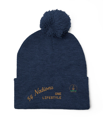 Embroidered Pom-Pom Knit Cap
