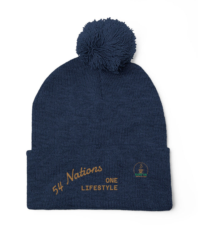 Embroidered Pom-Pom Knit Cap