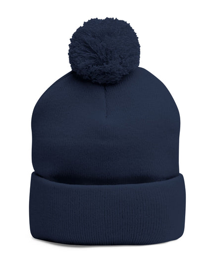 Embroidered Pom-Pom Knit Cap