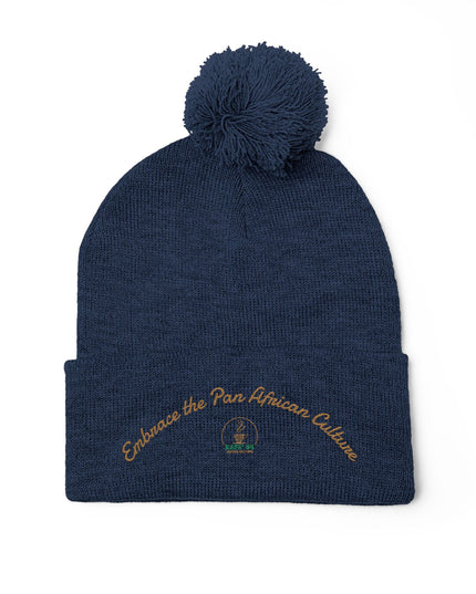 Embroidered Pom-Pom Knit Cap