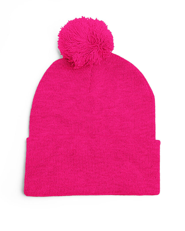Embroidered Pom-Pom Knit Cap