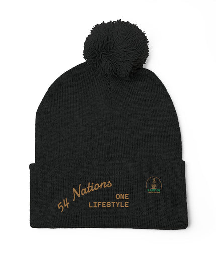 Embroidered Pom-Pom Knit Cap