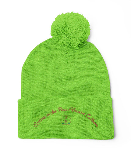 Embroidered Pom-Pom Knit Cap