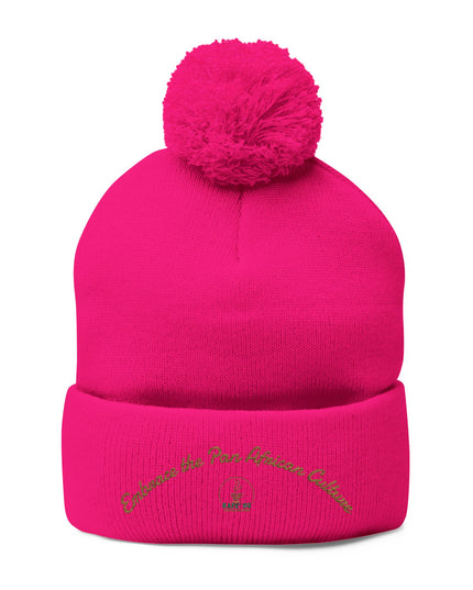 Embroidered Pom-Pom Knit Cap