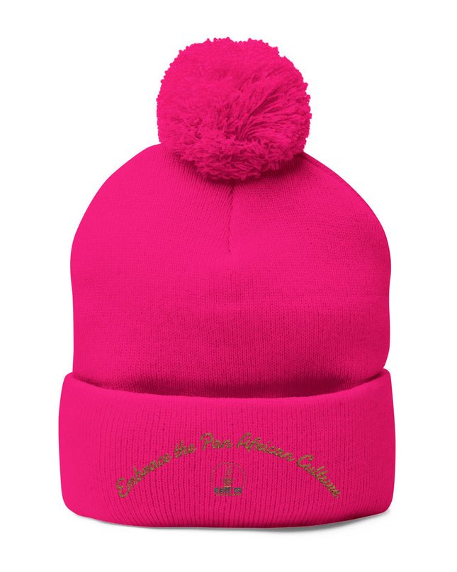 Embroidered Pom-Pom Knit Cap