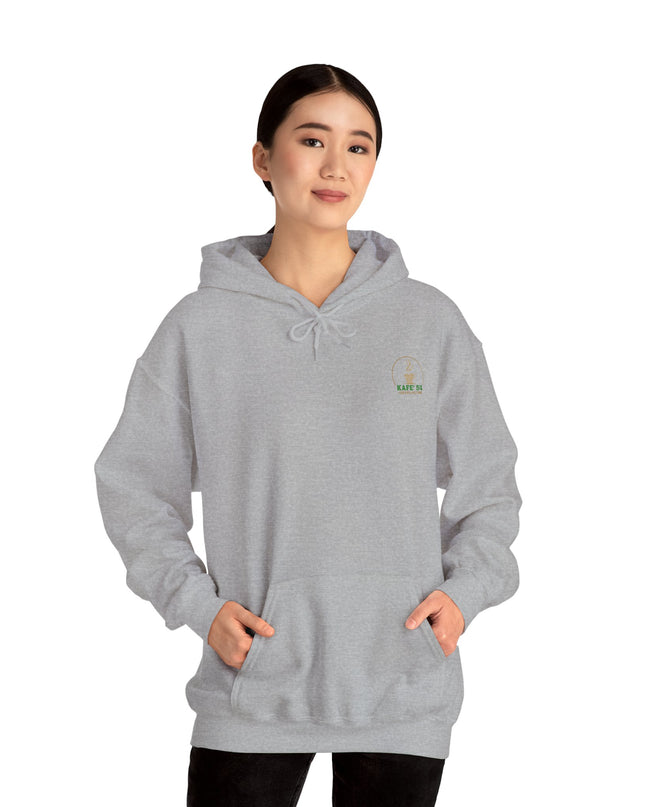 Coffee Culture More Than Hooded Sweatshirt Pullover in grey, featuring a front pouch and adjustable drawstring hood.