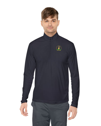 Quarter-Zip Pullover — K54 Logo & Elevating Back Design worn by a model in a dark color.