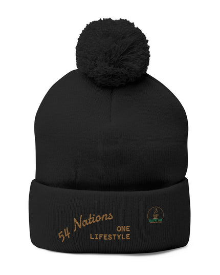 Embroidered Pom-Pom Knit Cap